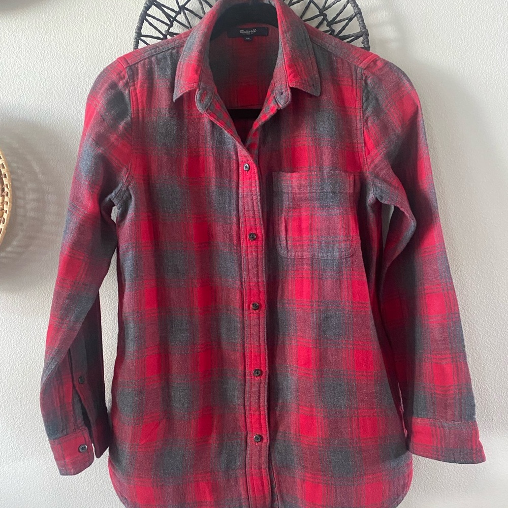 Madewell Red and Gray Plaid Button-Down Shirt